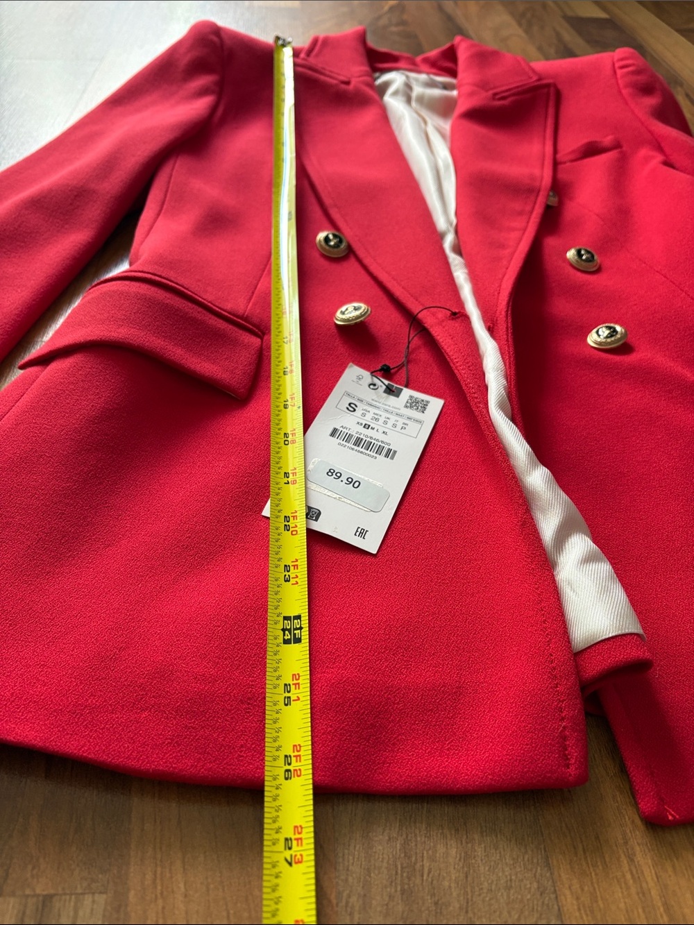 Zara Red Double-Breasted Blazer with Gold Buttons Size S NWT - Picture 8 of 12